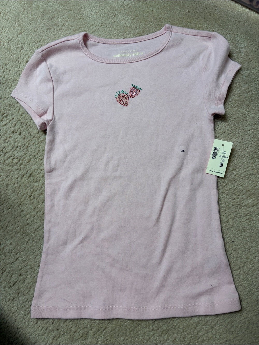 Aeropostale Light Pink Short Sleeve Tee with Rhinestone Strawberries